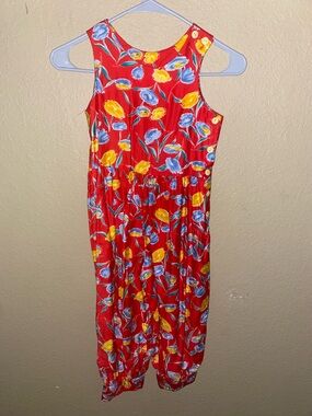 Bright Red Floral Sleeveless Jumpsuit Maggie Breen Kids 6